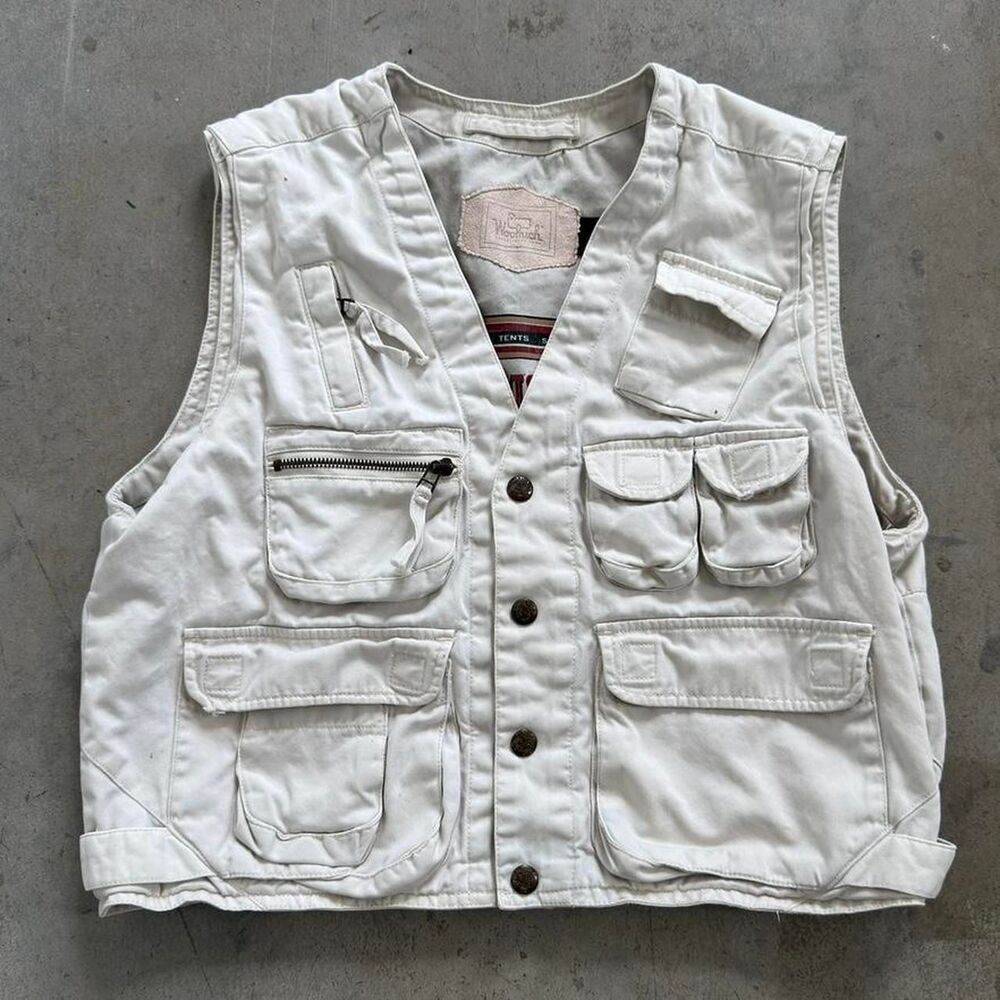 Woolrich Off-White Cotton Multi-Pocket Utility Vest